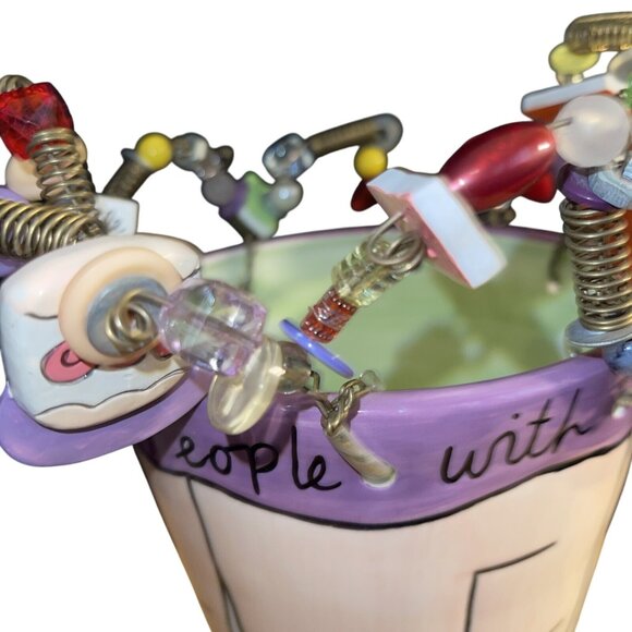 Sandra Magsamen Whimsical Ceramic Vase With Quirky Beaded Rim Mine Charms - Picture 8 of 16